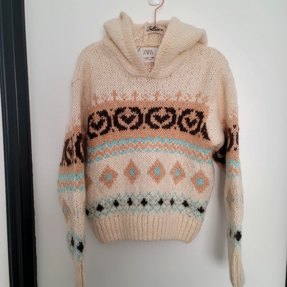 Zara Other - Zara Girls Patterned Wool Blend Knit Hoodie | Size 9-10